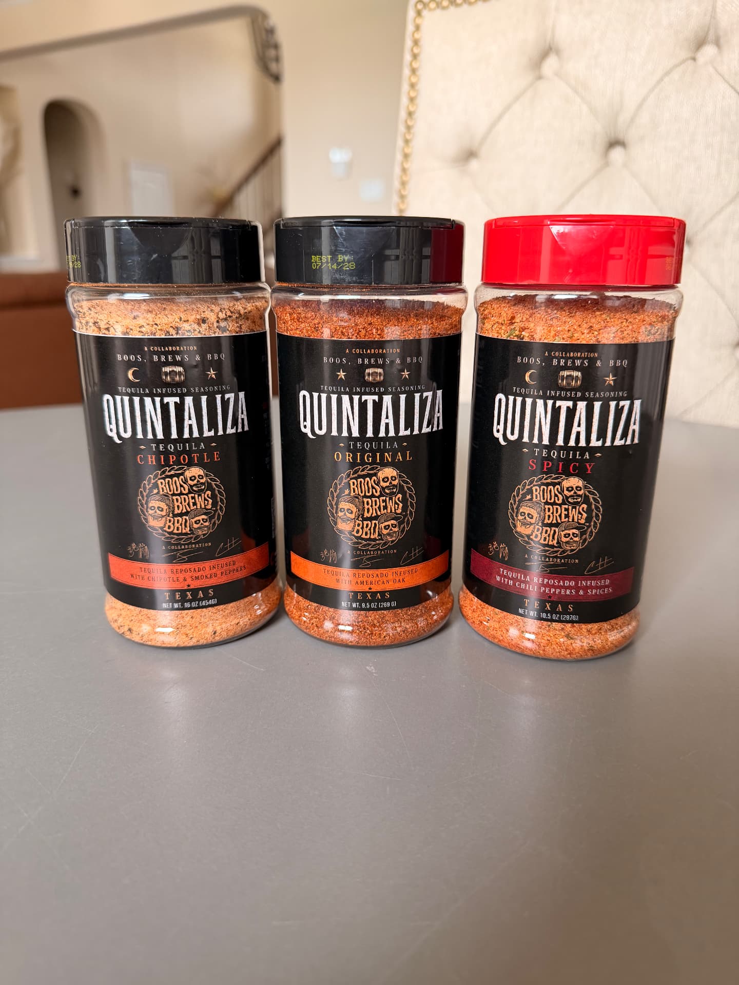 Quintaliza tequila-infused Original, Chipotle and Spicy seasonings